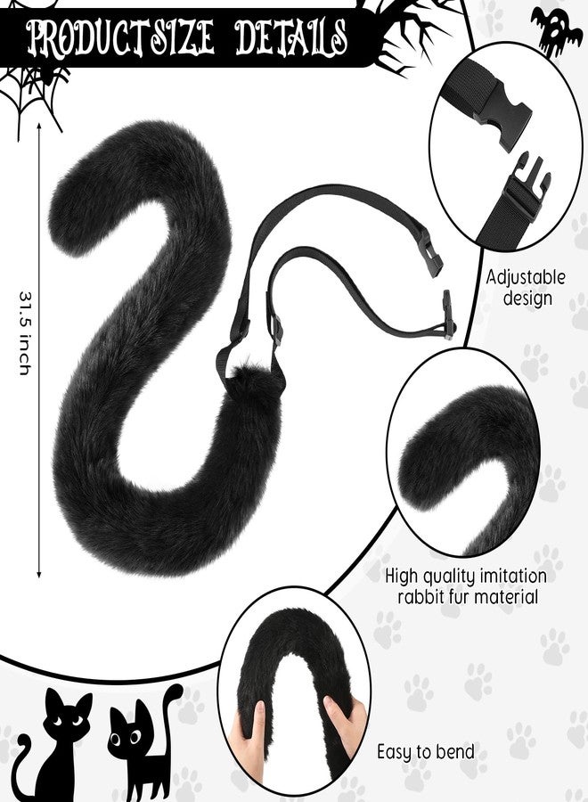 Boyiee Black 31.5 inch Cat Tail Fake Plush Fluffy Cat Faux Fur Tail Cosplay Halloween Accessories for Women Adults(Buckle Style) - Image 2